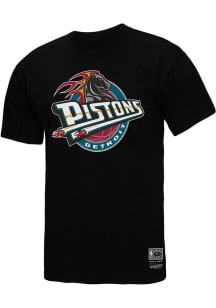 Mitchell and Ness Detroit Pistons Black Team Basic Retro Logo Short Sleeve T Shirt