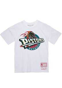 Mitchell and Ness Detroit Pistons White Team Basic Retro Logo Short Sleeve T Shirt