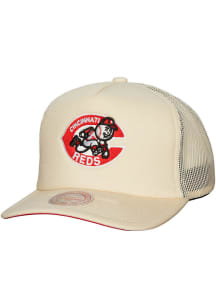 Mitchell and Ness Cincinnati Reds Evergreen Trucker Adjustable Hat - Ivory