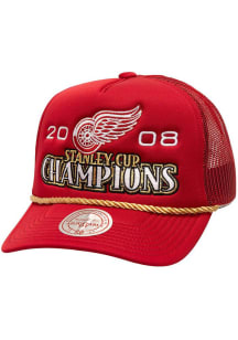 Mitchell and Ness Detroit Red Wings Golden Champs Rope Trucker Adjustable Hat - Red