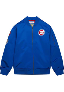 Mitchell and Ness Chicago Cubs Mens Blue Satin Vintage Bomber Light Weight Jacket