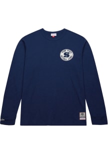 Mens Penn State Nittany Lions Navy Blue Mitchell and Ness Vintage Circle Logo Long Sleeve Fashio..