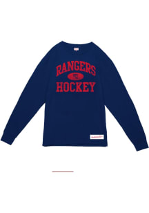 Mitchell and Ness New York Rangers Navy Blue Powerplay Slub Long Sleeve Fashion T Shirt