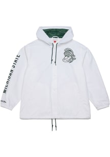 Mens Michigan State Spartans White Mitchell and Ness Current Logo Coach Light Weight Jacket