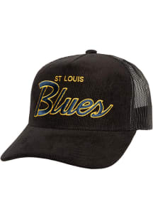 Mitchell and Ness St Louis Blues Times Up Corduroy Trucker Adjustable Hat - Black