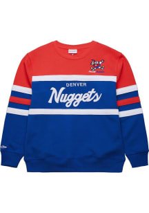 Mitchell and Ness Denver Nuggets Mens Blue Head Coach Long Sleeve Fashion Sweatshirt