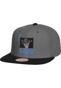 Mitchell and Ness Cleveland Cavaliers Grey Storm Front Mens Snapback Hat