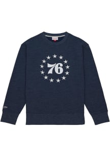 Mitchell and Ness Philadelphia 76ers Mens Navy Blue Playoff Win Long Sleeve Fashion Sweatshirt