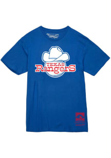 Mitchell and Ness Texas Rangers Blue Logo Short Sleeve T Shirt