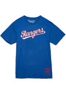Mitchell and Ness Texas Rangers Blue Wordmark Short Sleeve T Shirt