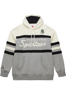 Mens Michigan State Spartans Grey Mitchell and Ness Head Coach Vintage Logo Long Sleeve Fashion ..