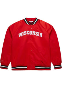 Mens Wisconsin Badgers Red Mitchell and Ness Satin Light Weight Jacket