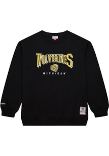 Mens Michigan Wolverines Black Mitchell and Ness Bowtie Drop Shadow Crew Sweatshirt