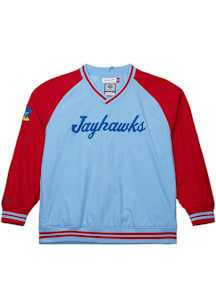 Mitchell and Ness Kansas Jayhawks Mens Light Blue Nylon Pullover Vintage Logo Pullover Jackets