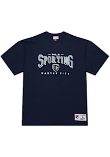 Mitchell and Ness Sporting Kansas City Navy Blue Block Arch Short Sleeve T Shirt