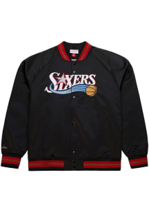 Mitchell and Ness Philadelphia 76ers Mens Black Team Logo Light Weight Jacket
