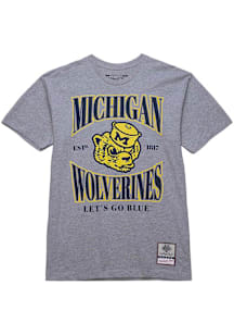 Mitchell and Ness Michigan Wolverines Grey Throw It Back Short Sleeve Fashion T Shirt