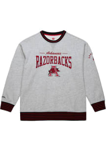 Mitchell and Ness Arkansas Razorbacks Mens Grey Throw It Back Fleece Long Sleeve Fashion Sweatshir..