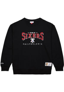 Mitchell and Ness Philadelphia 76ers Mens Black Block Arch Long Sleeve Crew Sweatshirt