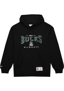 Mitchell and Ness Milwaukee Bucks Mens Black Block Arch Long Sleeve Hoodie