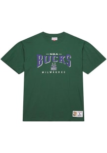 Mitchell and Ness Milwaukee Bucks Green Block Arch Short Sleeve T Shirt