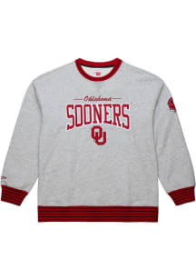 Mitchell and Ness Oklahoma Sooners Mens Grey Throw It Back Fleece Long Sleeve Fashion Sweatshirt