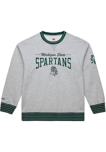 Mens Michigan State Spartans Grey Mitchell and Ness Throw It Back Fleece Fashion Sweatshirt