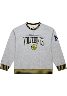 Mitchell and Ness Michigan Wolverines Mens Grey Throw It Back Fleece Long Sleeve Fashion Sweatshir..