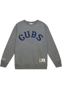 Mitchell and Ness Chicago Cubs Mens Grey 1914 Script Long Sleeve Crew Sweatshirt