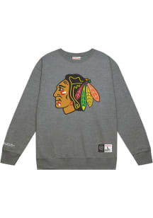 Mitchell and Ness Chicago Blackhawks Mens Grey Wordmark Long Sleeve Crew Sweatshirt