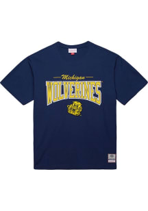 Michigan Wolverines Blue Mitchell and Ness Throw It Back Vintage Short Sleeve Fashion T Shirt