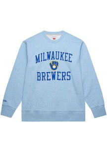 Mitchell and Ness Milwaukee Brewers Mens Light Blue Playoff Win Long Sleeve Fashion Sweatshirt