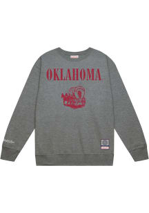 Mitchell and Ness Oklahoma Sooners Mens Grey Down To The Wire Vintage Wagon Long Sleeve Crew Sweat..