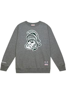 Mens Michigan State Spartans Grey Mitchell and Ness Down To The Wire Vintage Logo Crew Sweatshirt