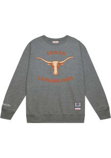 Mitchell and Ness Texas Longhorns Mens Grey Down To The Wire Vintage Wordmark Script Long Sleeve C..