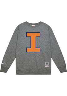 Mitchell and Ness Illinois Fighting Illini Mens Grey Down To The Wire Vintage Logo Long Sleeve Cre..