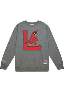 Mitchell and Ness Louisville Cardinals Mens Grey Down To The Wire Vintage Wordmark Script Long Sle..