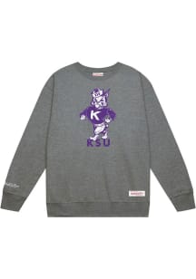 Mens K-State Wildcats Grey Mitchell and Ness Down To The Wire Vintage Logo Crew Sweatshirt