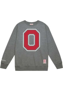 Mens Ohio State Buckeyes Grey Mitchell and Ness Down To The Wire Alternate Logo Crew Sweatshirt