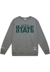 Mens Michigan State Spartans Grey Mitchell and Ness Down To The Wire Vintage Wordmark Crew Sweat..