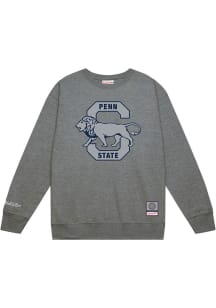 Mens Penn State Nittany Lions Grey Mitchell and Ness Down To The Wire Vintage Logo Crew Sweatshi..