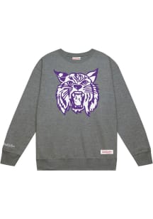 Mens K-State Wildcats Grey Mitchell and Ness Down To The Wire Vintage Logo Design Crew Sweatshir..