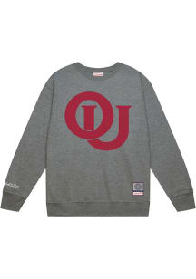 Mitchell and Ness Oklahoma Sooners Mens Grey Down To The Wire Vintage Logo Long Sleeve Crew Sweats..