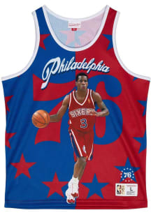 Allen Iverson  Mitchell and Ness Philadelphia 76ers Mens Blue Sublimated Short Sleeve Tank Top