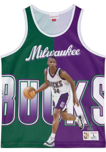 Ray Allen  Mitchell and Ness Milwaukee Bucks Mens Purple Sublimated Short Sleeve Tank Top