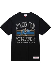 Mitchell and Ness Washington Wizards Black Striped Logo Lockup Slub Short Sleeve Fashion T Shirt