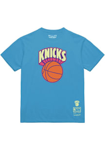 Mitchell and Ness New York Knicks Light Blue Artic Sunset Short Sleeve T Shirt
