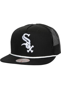 Mitchell and Ness Chicago White Sox Black Roper Trucker Mens Snapback Hat