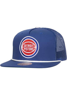Mitchell and Ness Detroit Pistons Blue Roper Trucker Mens Snapback Hat