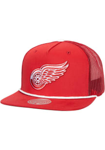Mitchell and Ness Detroit Red Wings Red Roper Trucker Mens Snapback Hat